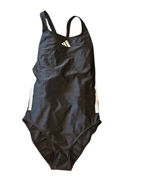 adidas Black Womens One-Piece Swimsuit with White Side Panels Size 14